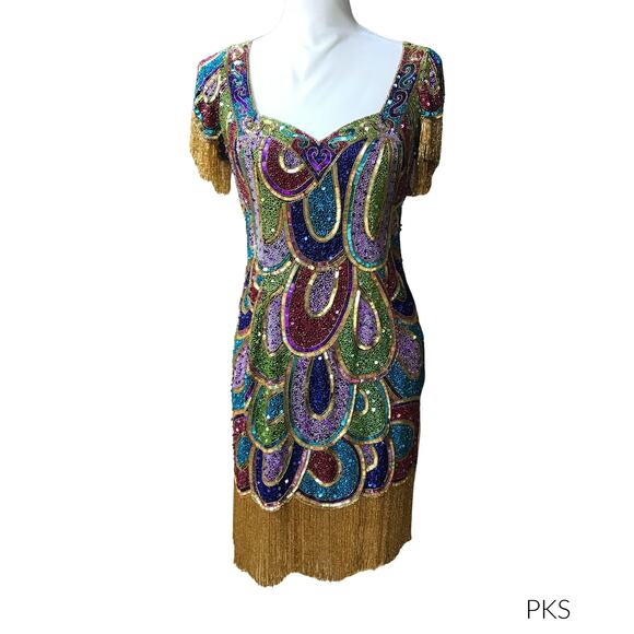 VTG Naeem Khan RIAZEE BOUTIQUE heavy beaded sequins mini sheath dress - Picture 1 of 8
